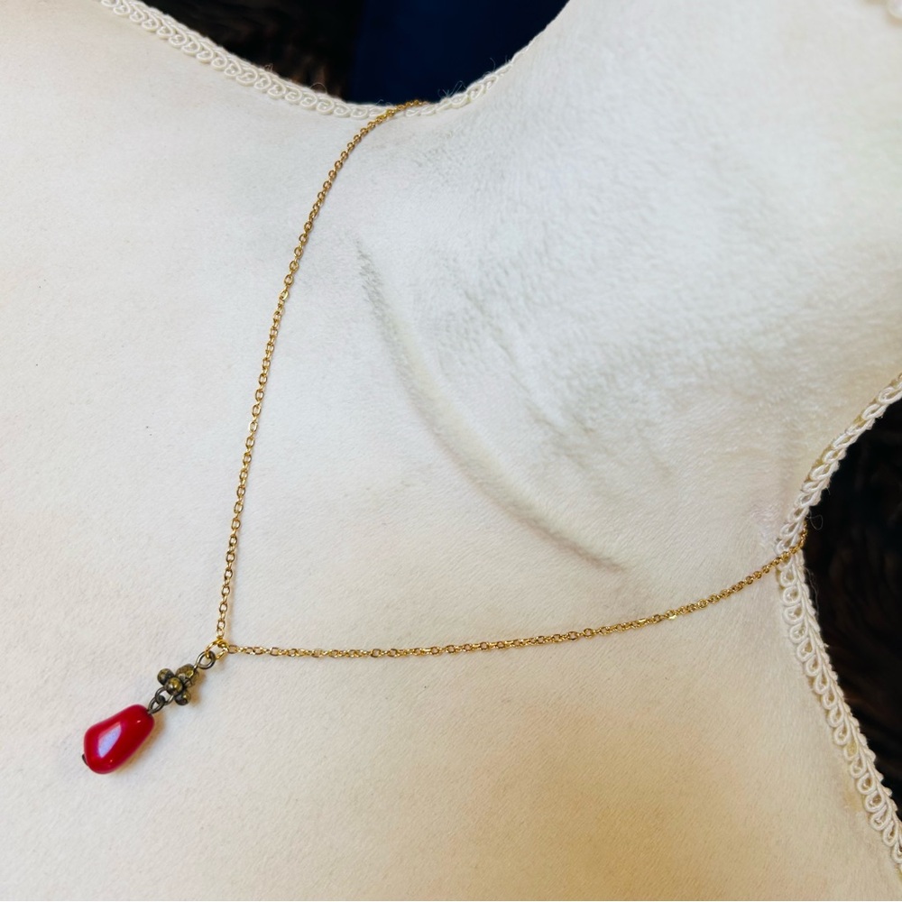 Handcrafted vintage beaded brass pendant on chain necklace